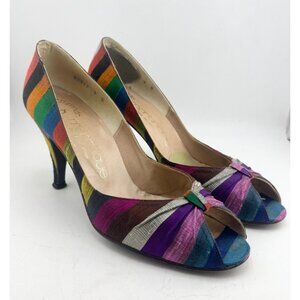 Stuart Weitzman martinique vintage rainbow stripe pump heels vtg
